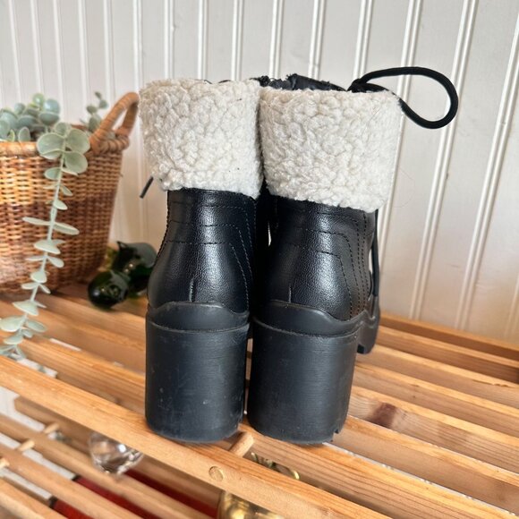 Nine West 8 Sherpa Black Combat Boot Chunk Heel Shoe - Picture 6 of 7